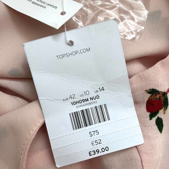 NWT Topshop Button Front Slip Midi‎ Dress in Pink Nude Rose Floral, Size 10 - Picture 10 of 11